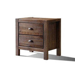 Farmhouse Style Solid Pine Wood 2-Drawer Nightstand Bedside Table in