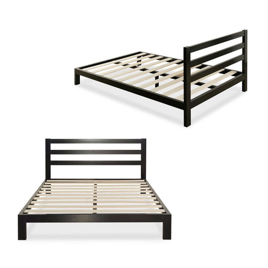 Full size Heavy Duty Metal Platform Bed Frame with Headboard and Wood