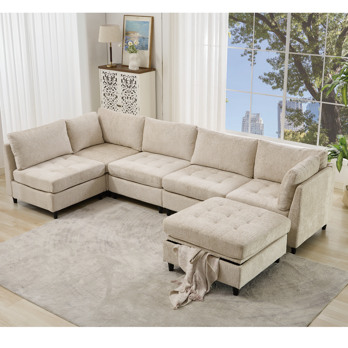 Modular Sectional Couch with Storage Ottoman, U Shaped Sofa, Storage