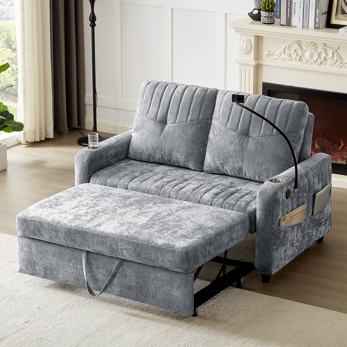 53.9" Modern Loveseat Pull-out Sofa Bed with Adjustable Backrest, Two