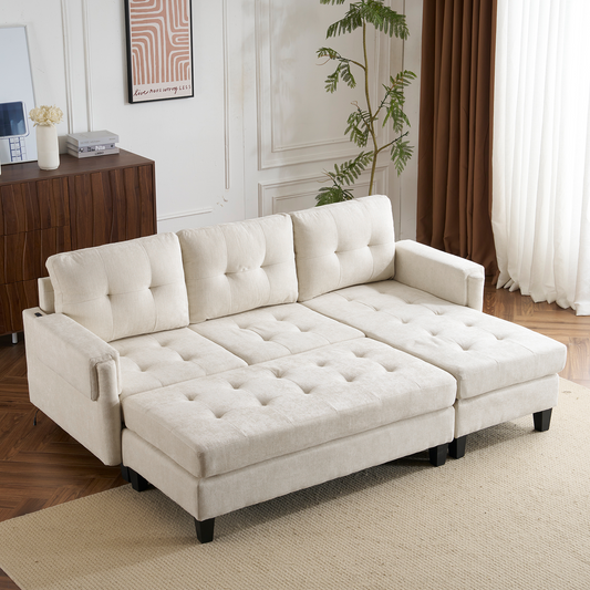 83.4" L-shaped Sofa Sectional Couch Sofa Bed with Two USB Ports, a