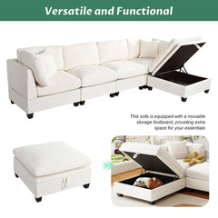 Upholstered Modular Sofa with Removable Storage Ottoman, 2 hidden cup