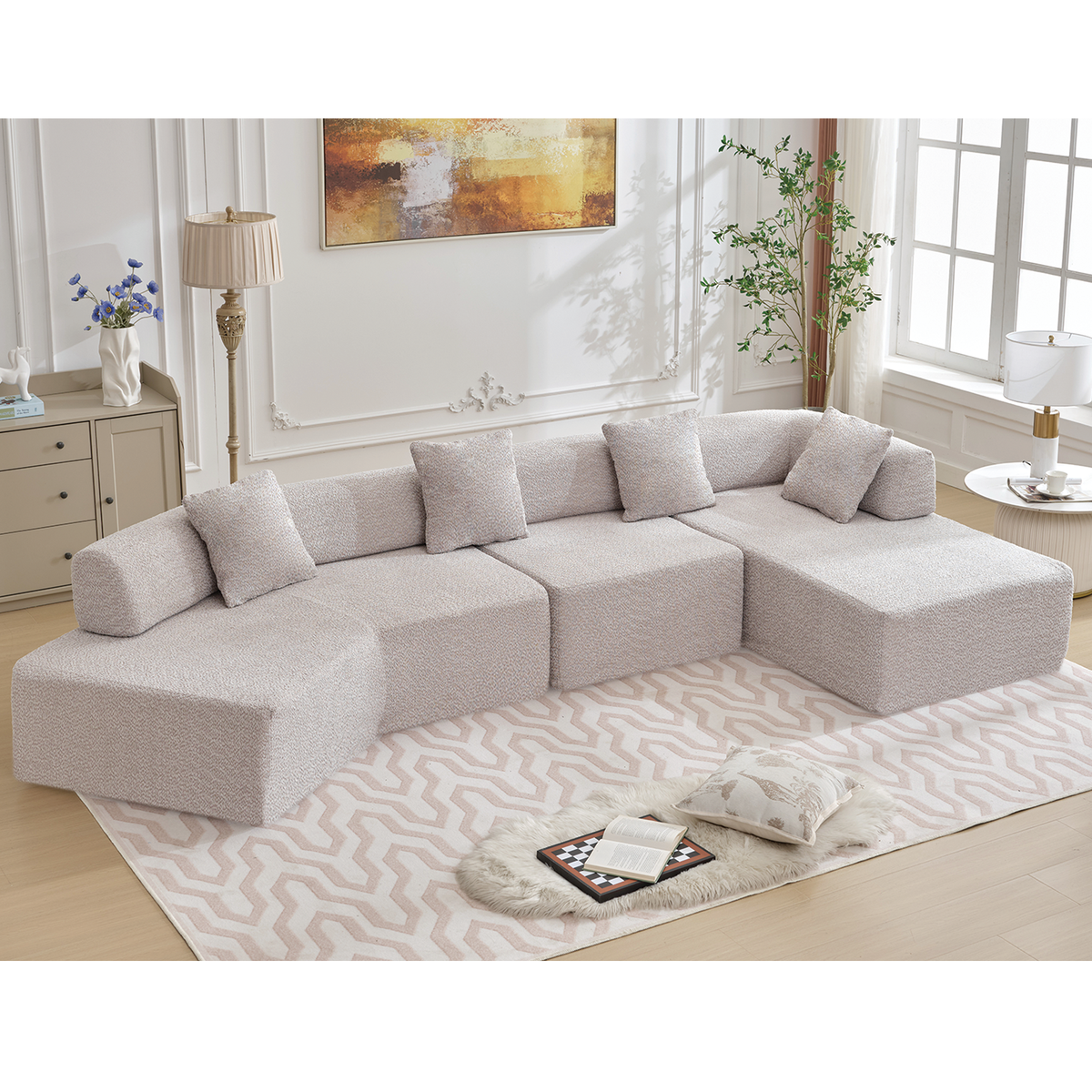 Modern Minimalist 140" L-Shape Couch ,No Assembly