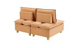 58-inch double-seat sofa in pumpkin-colored flannel with a