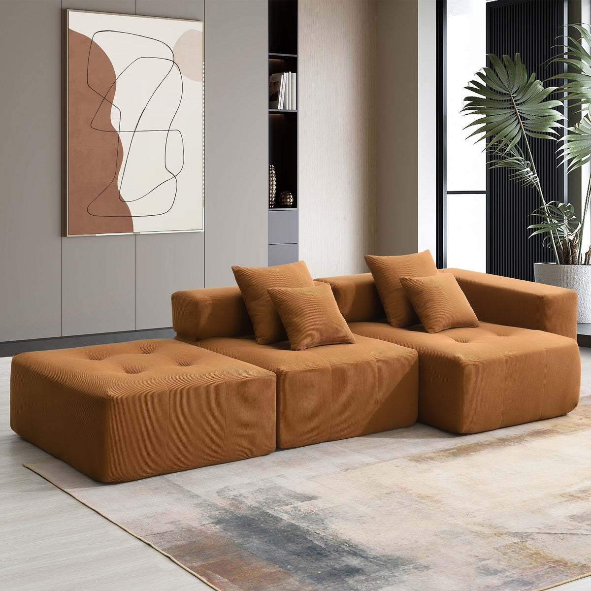 105.5''L Shaped Modular Sectional Sofa,Minimalist Corduroy Floor Couch