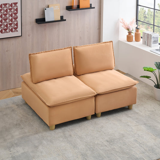 58-inch double-seat sofa in pumpkin-colored flannel with a