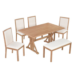 Farmhouse Classical 6-Piece Dining Table Set with Trestle Legs,Kitchen