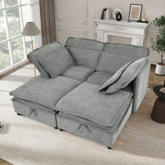 Double-Layer Cushion Modular Sofa, Freely Combinable, 4-Seater with