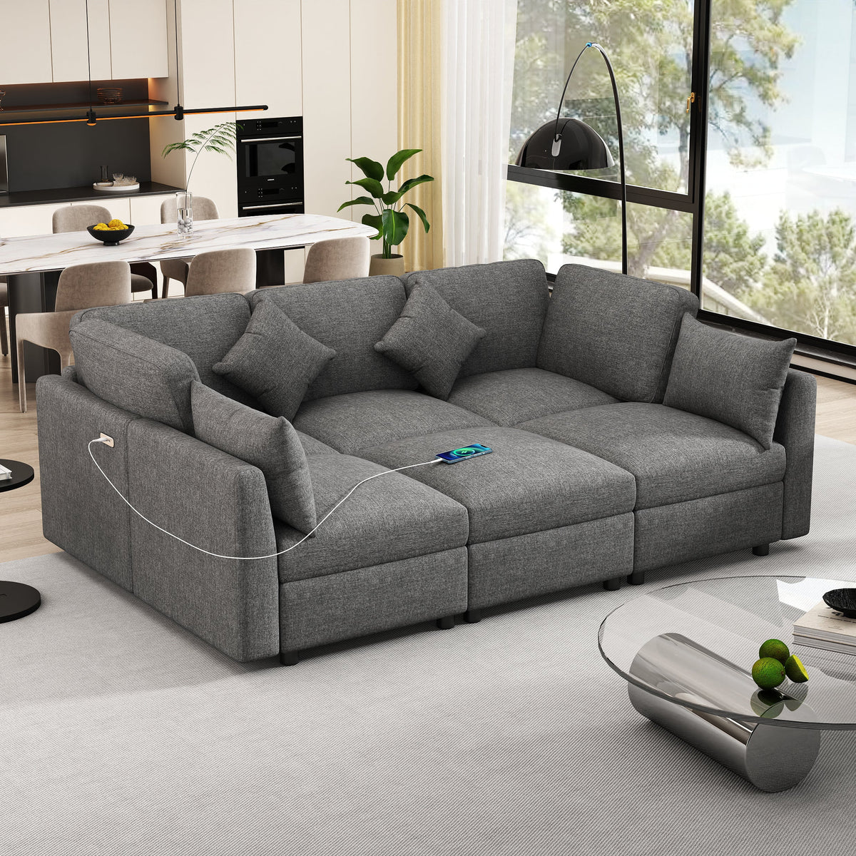 85.4" Sectional Sofa Modular Sofa U-shaped Sofa Couch Sofa Bed