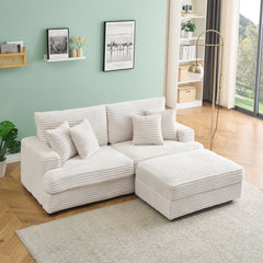 82 inches white corduroy sofa, storage feet +4 throw pillows, create a