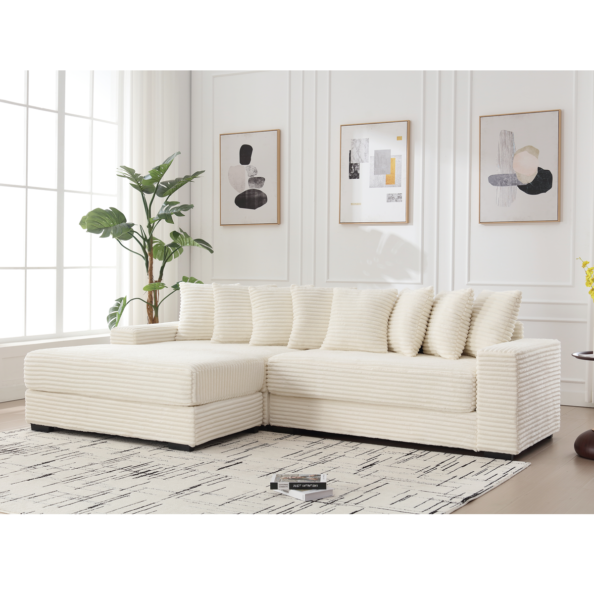 Oversized Two-Piece  Couches,  L Shaped Sofa, Corduroy, Left Chaise