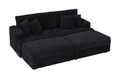 82 inches black corduroy sofa, two storage feet +4 throw pillows,