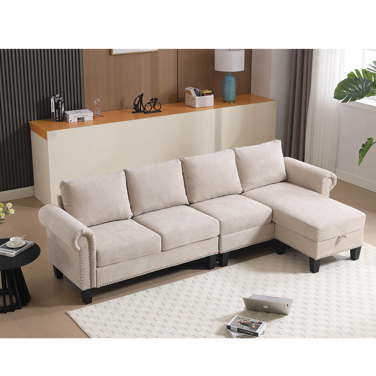 Convertible Sectional Sofa with Storage,L-shaped sofa,Four-seater