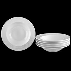 White Porcelain Deep Plate With Embossed Wide Rim 9" inch | Set Of 6