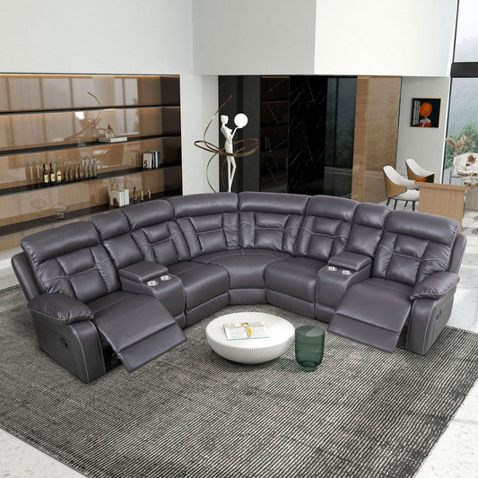 Faux Leather Reclining Sofa Grey