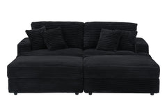 82 inches black corduroy sofa, two storage feet +4 throw pillows,