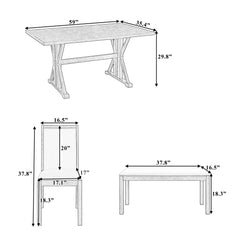 Farmhouse Classical 6-Piece Dining Table Set with Trestle Legs,Kitchen