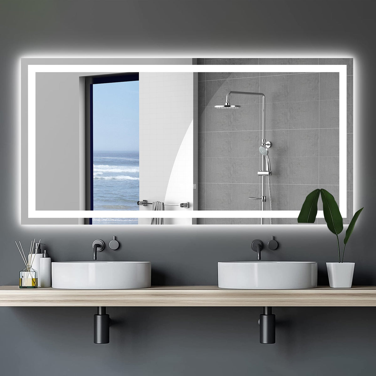 LED Bathroom Mirror 72x36  Inch with lights, anti-Fog & Dimming Led