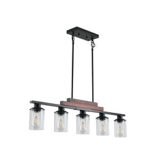 Farmhouse Industrial 5-Light Kitchen Island Pendant Light, Metal Wood