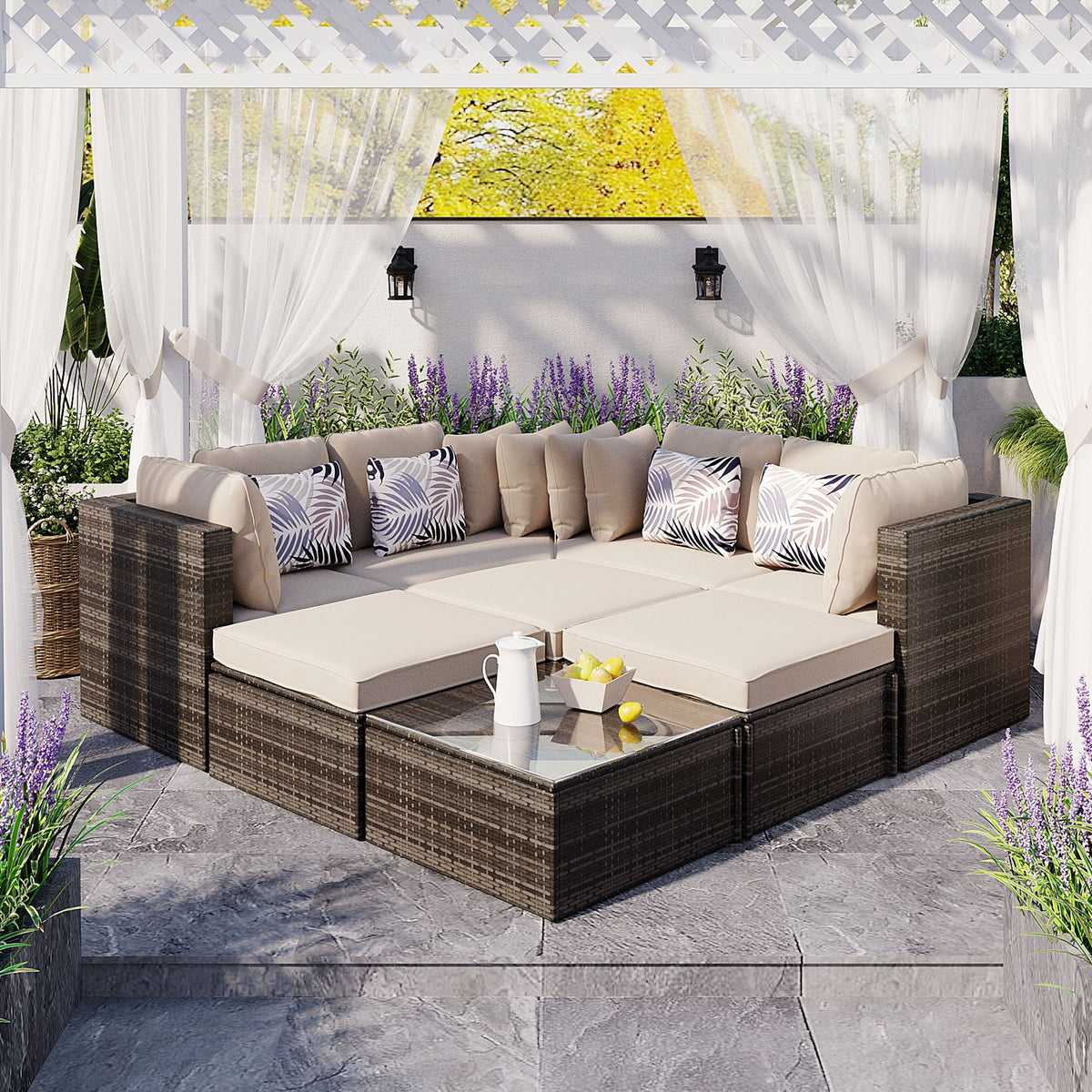 8-piece Outdoor Wicker Sofa Set, Rattan Sofa Lounger, With Colorful