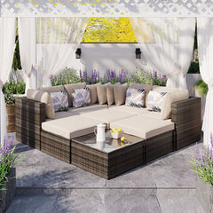 8-piece Outdoor Wicker Sofa Set, Rattan Sofa Lounger, With Colorful