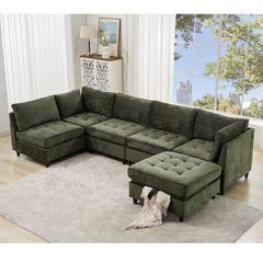 Modular Sectional Couch with Storage Ottoman, U Shaped Sofa, Storage