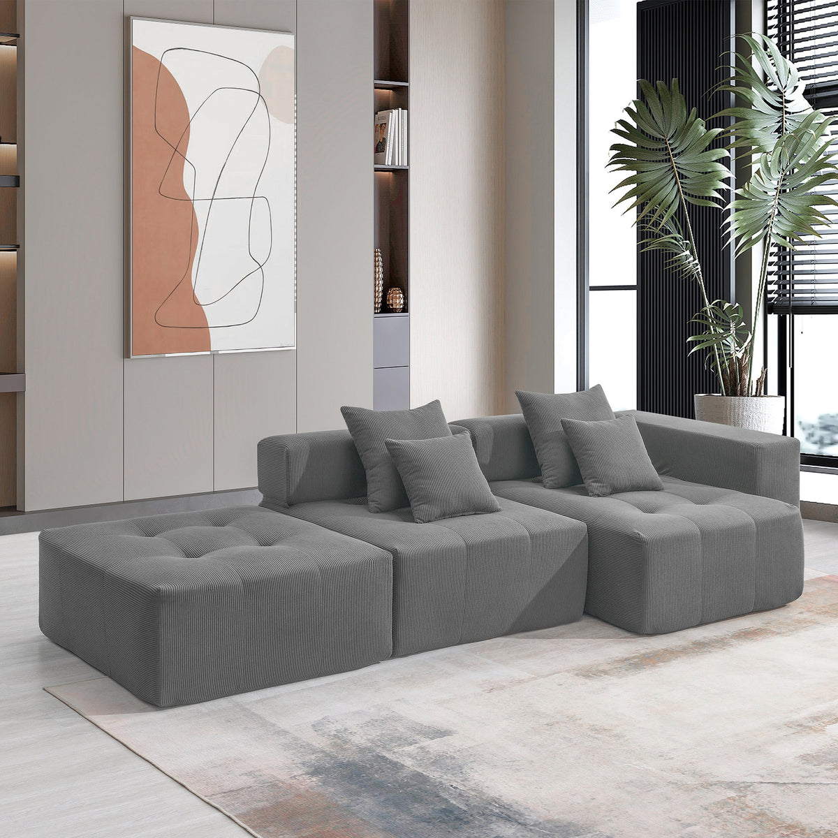 105.5''L Shaped Modular Sectional Sofa,Minimalist Corduroy Floor Couch