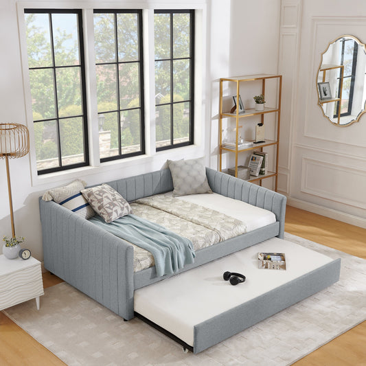 Full Size Daybed with Trundle Upholstered Sofa Bed, with Vertical