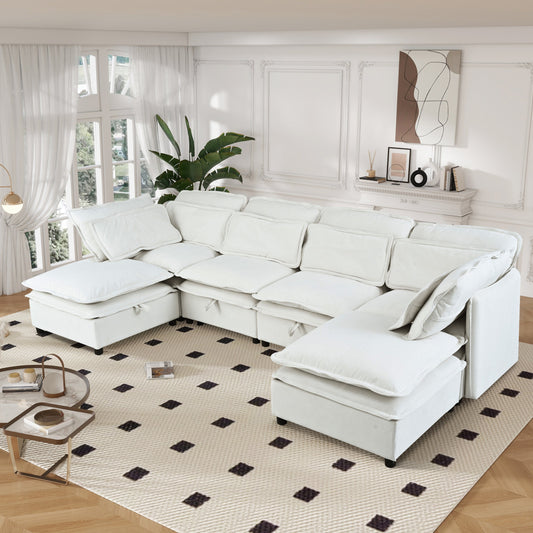 Double-Layer Cushion Modern Large U-Shaped Modular Sofa, Freely