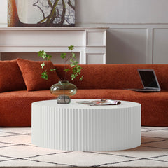 Contemporary Round Coffee Table with Handcrafted Relief, φ35.43inch,