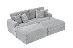 82 inches gray corduroy sofa, two storage feet +4 throw pillows,