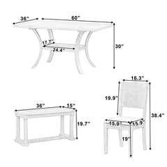 6-Piece Wood Dining Table Set with Storage Shelf and Curved Legs,