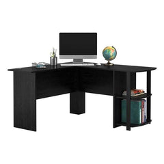 L-Shaped Wood Right-angle Computer Desk with Two-layer Bookshelves