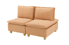 58-inch double-seat sofa in pumpkin-colored flannel with a