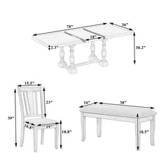 Traditional 6-Piece 78inch Trestle Extendable Dining Table Set with