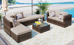 8-piece Outdoor Wicker Sofa Set, Rattan Sofa Lounger, With Colorful