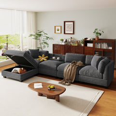 Upholstered Modular Sofa with Removable Storage Ottoman, 2 hidden cup