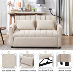 55.9" Convertible Sofa Bed Loveseat Sofa with Three USB Ports, Two