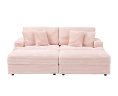 82 inches pink corduroy sofa, two storage feet +4 throw pillows,