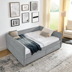 Daybed with Trundle Upholstered Tufted Sofa Bed, with Two Drawers,