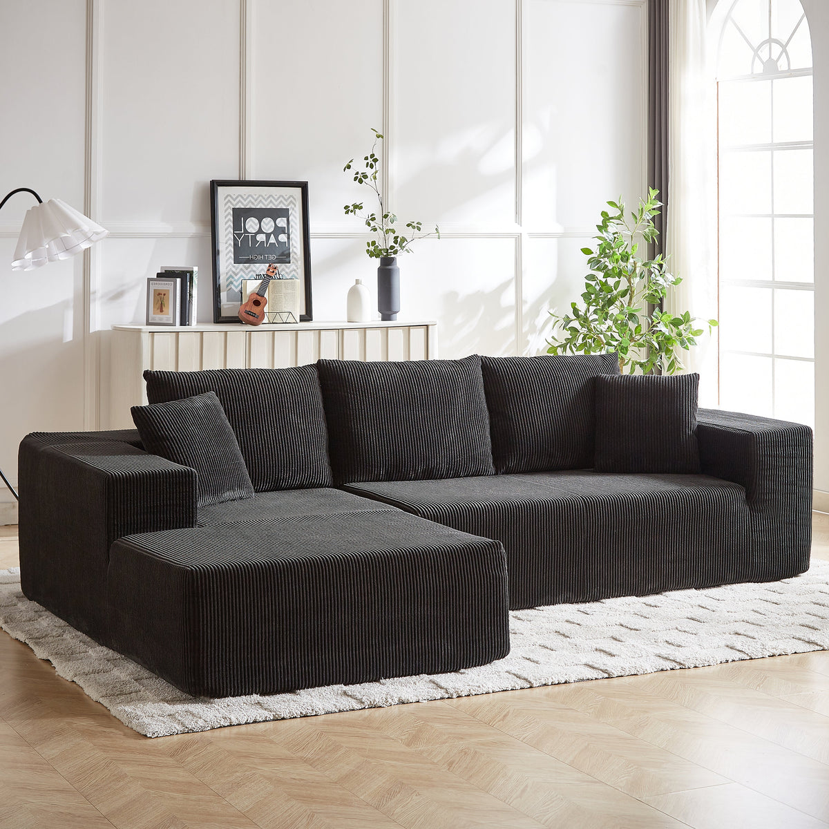 Modern Corduroy Upholstered Sectional Sofa Couch Set,Modular 108" L