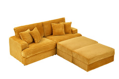 82 inches orange corduroy sofa, two storage feet +4 throw pillows,