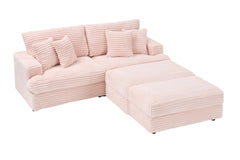 82 inches pink corduroy sofa, two storage feet +4 throw pillows,