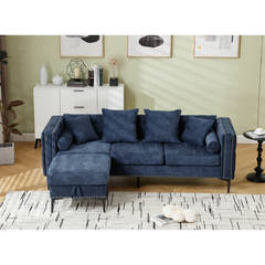 L Shaped Sectional Sofa , Convertible Storage Ottoman,Chenille ,Square