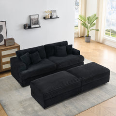 82 inches black corduroy sofa, two storage feet +4 throw pillows,