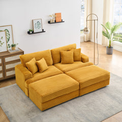 82 inches orange corduroy sofa, two storage feet +4 throw pillows,