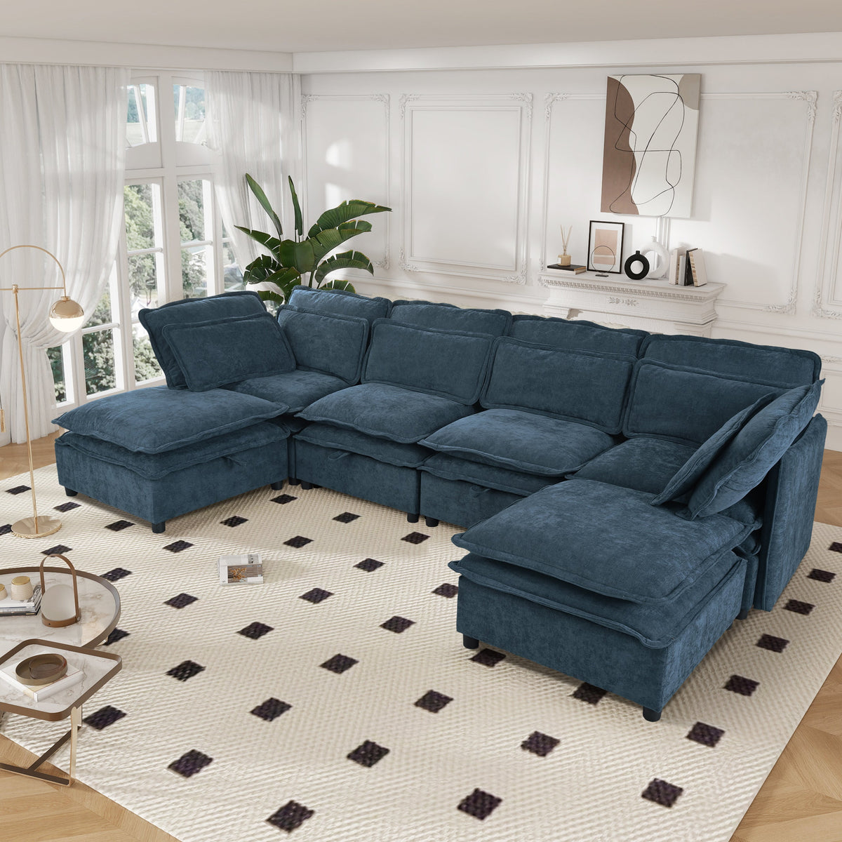 Double-Layer Cushion Modern Large U-Shaped Modular Sofa, Freely