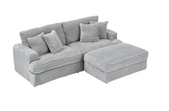 82 inches gray corduroy sofa, storage feet +4 throw pillows, create a