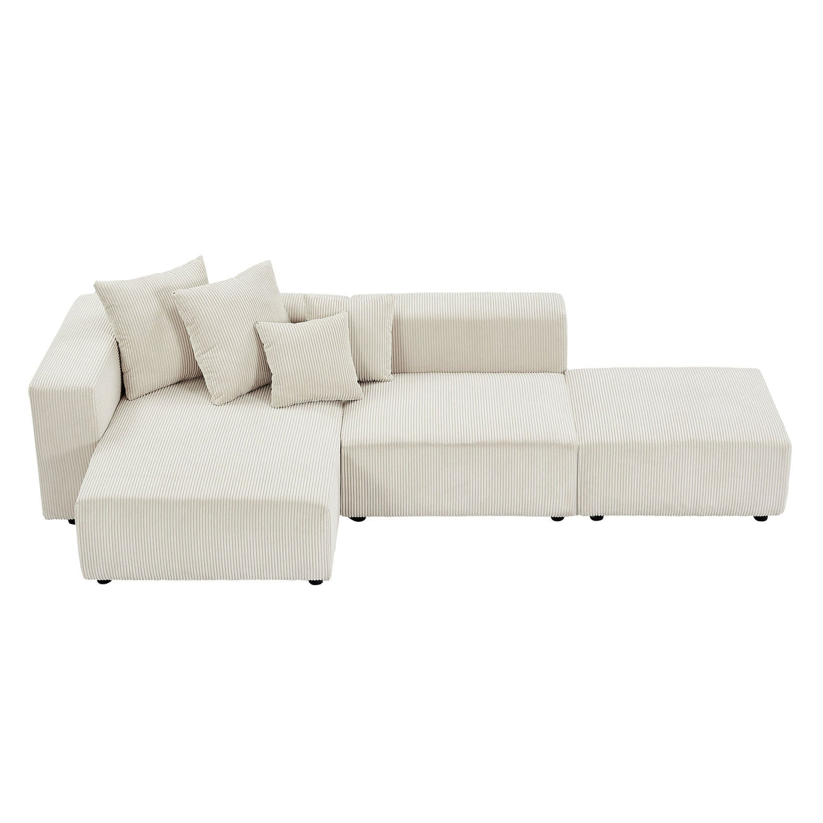 Soft Corduroy Sectional Modular Sofa Set, Small L-Shaped Chaise Couch